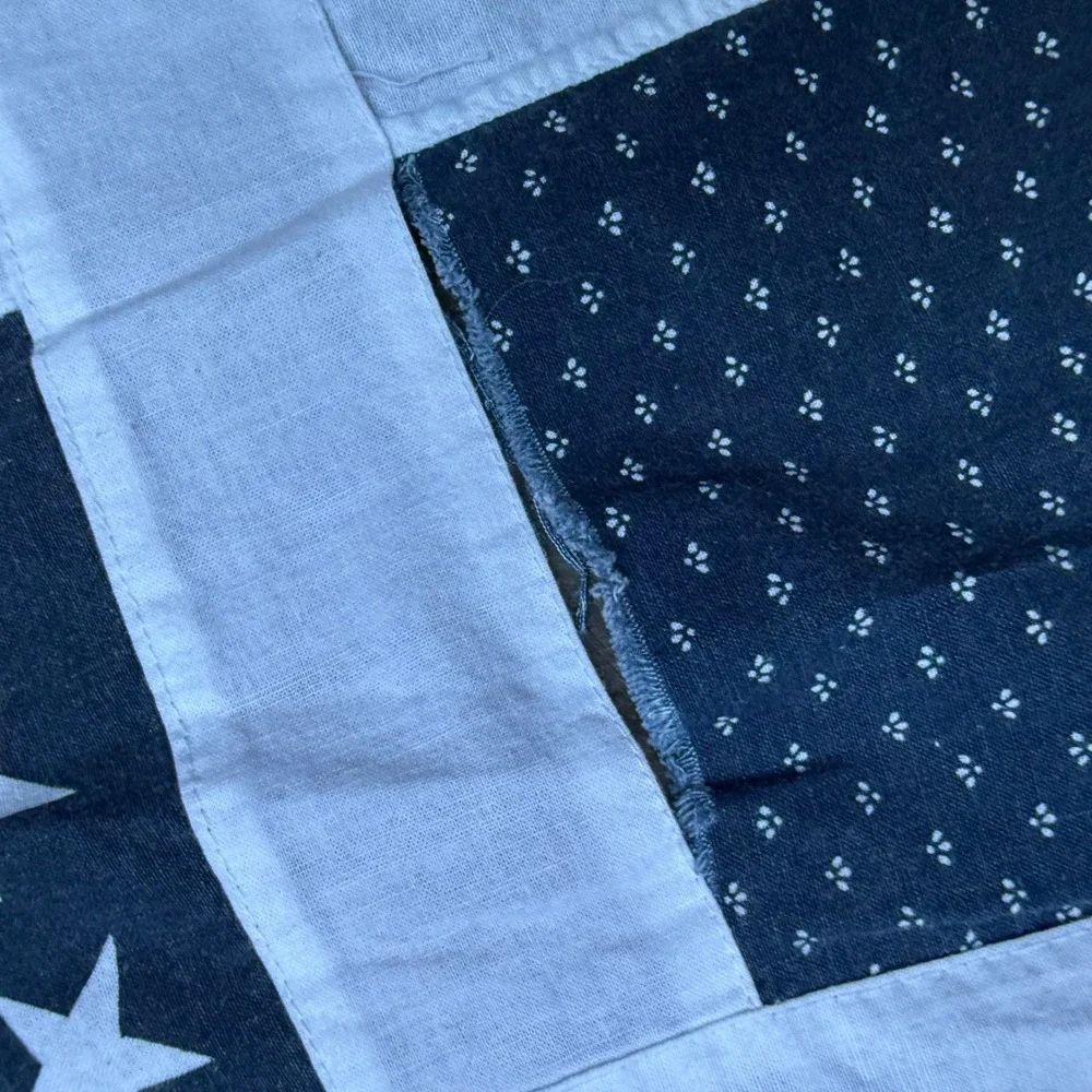 1. Handmade Patriotic Patchwork Quilt Top 70.5x54 Red White Blue Stars Americana